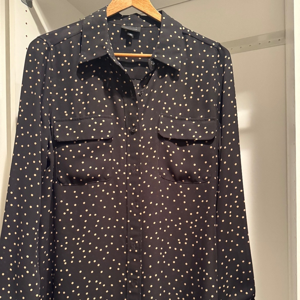 Who What Wear Sheer Black w Gold Polka Dots